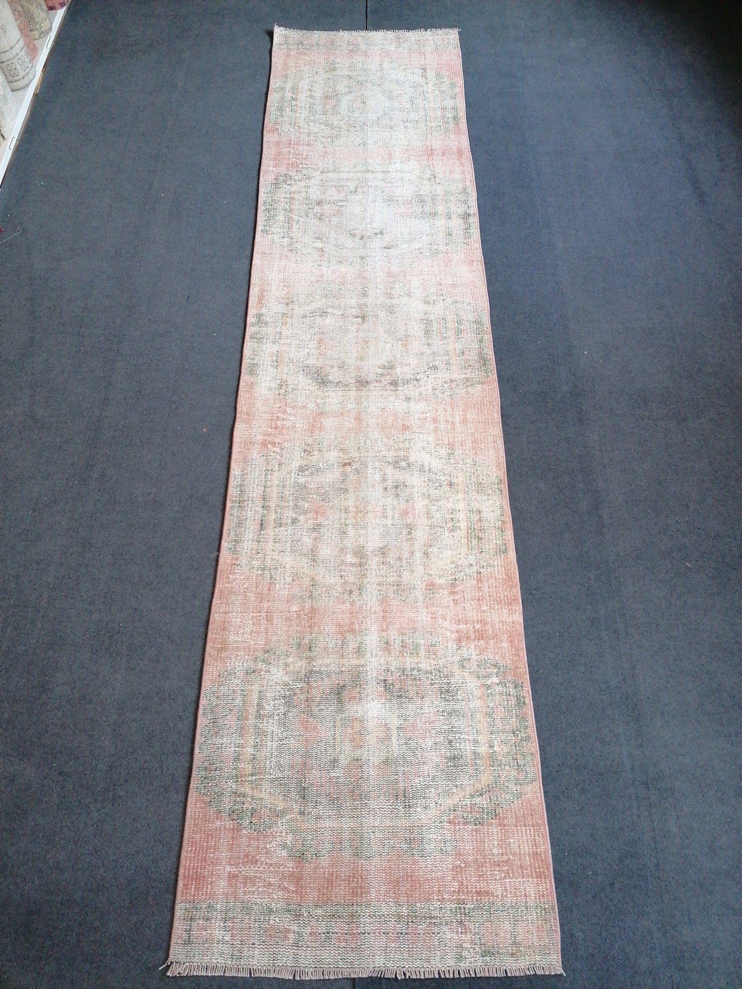 2.9 x 11.7 distressed oushak turkish runner rug, turkish rug , anatolian rug