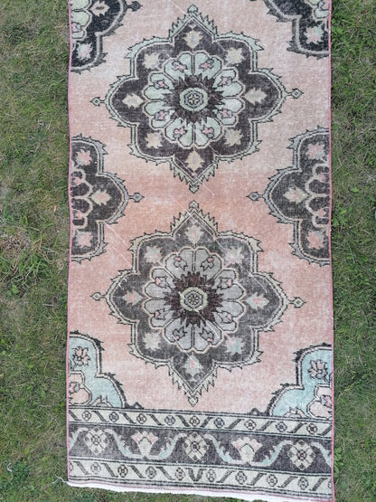 2.8 x 11.10 oushak turkish runner rug, handmade runner rug, vintage handmade rug