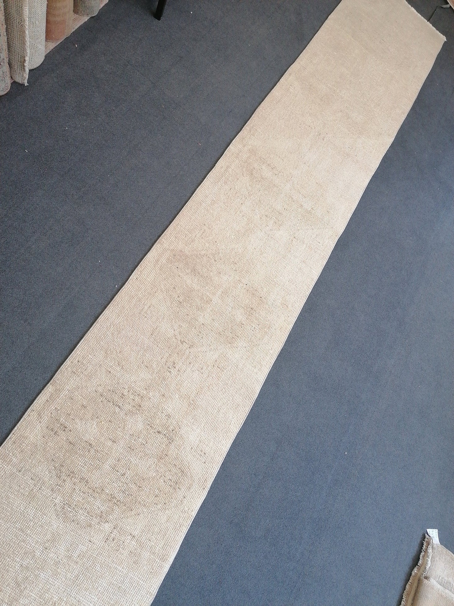 2.3 x 12.6 Neutral runner rug, muted Oushak runner, Turkish runner rug