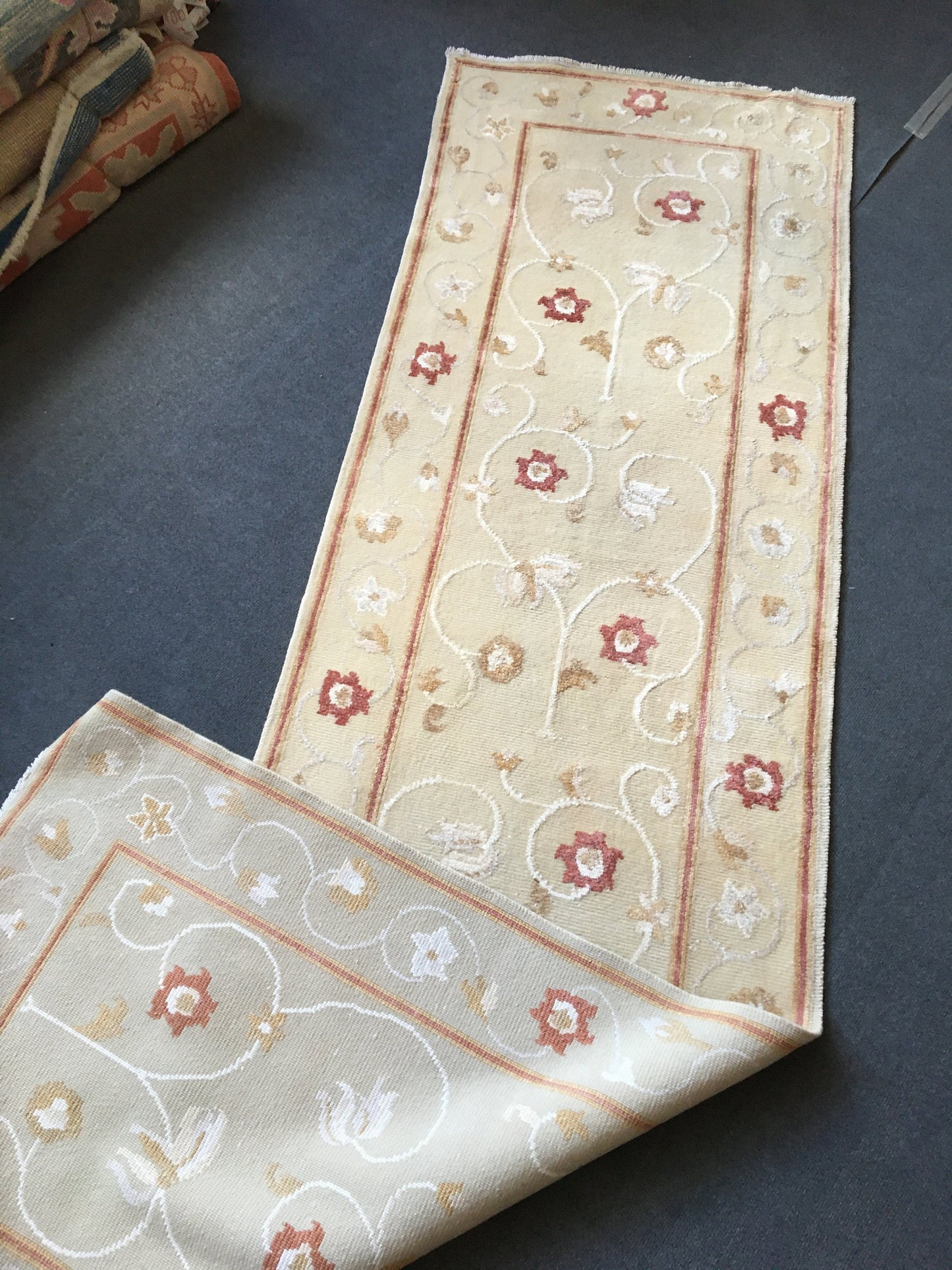 2.6 x 9 feet handmade vintage floral runner rug, turkish living room area runner,