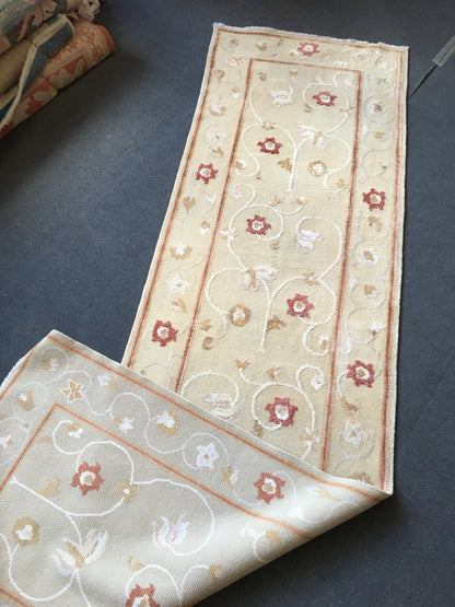 2.6 x 9 feet handmade vintage floral runner rug, turkish living room area runner,