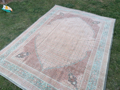 9.7 x 13 Oushak handmade wool rug, large living room rug, pastel oushak rug