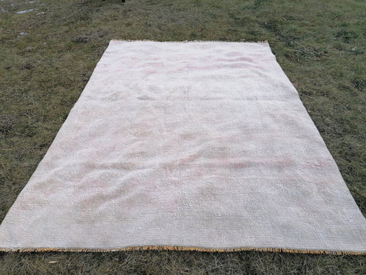 4.6 x 6.3 Turkish rug vintage wool rug turkish rug, vintage anatolian rug, oushak unique handmade rug