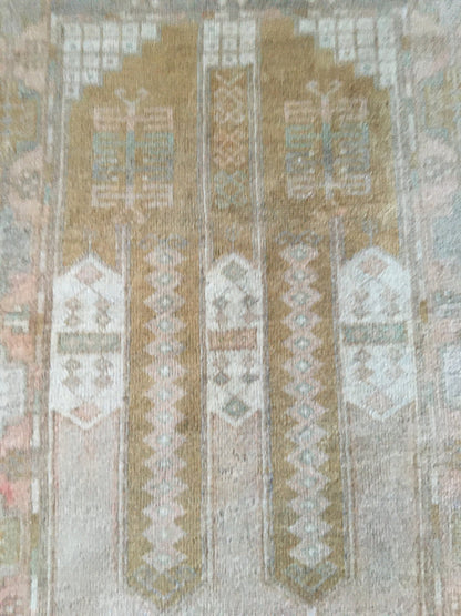 3 x 5.5 feet handmade natural wool kitchen area rug, vintage bedroom rug, turkish rug
