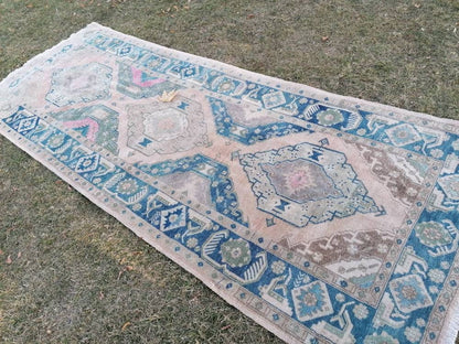 4.7 x 12.4 Turkish runner rug, vintage oushak runner rug, kitchen runner rug, vintage runner rug