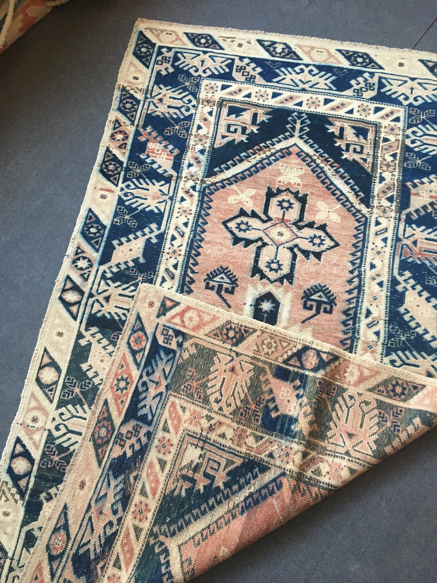 4x7 feet turkish large bedroom rug, handmade blue muted living room floor rug, vintage bathroom area rug,