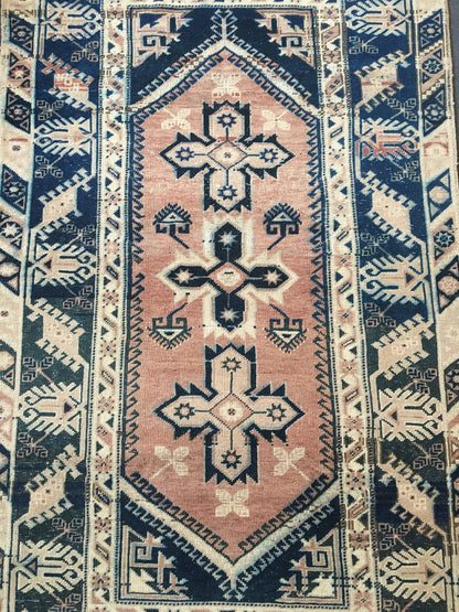 4x7 feet turkish large bedroom rug, handmade blue muted living room floor rug, vintage bathroom area rug,