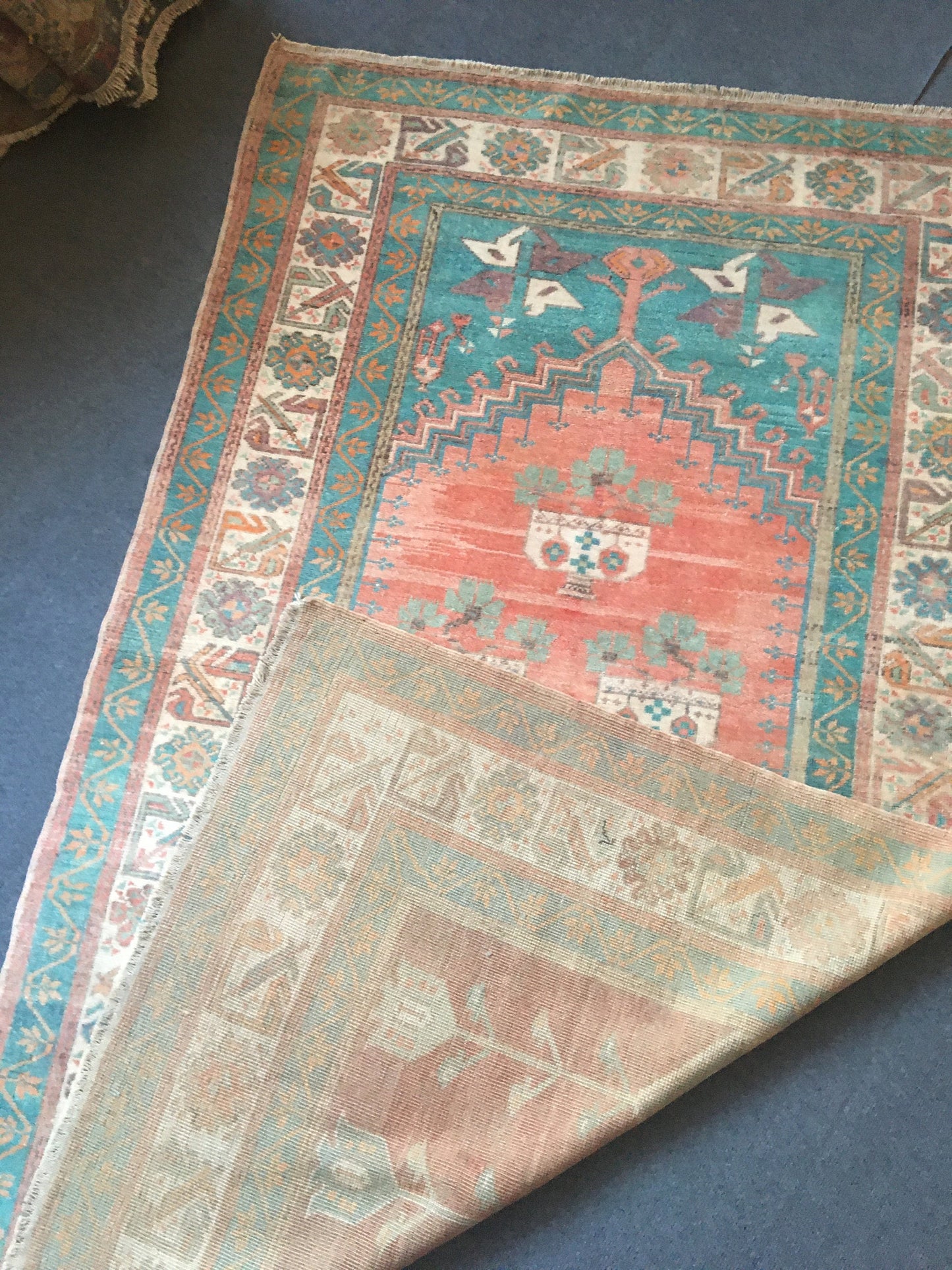 4x7 turquoise handmade wool large rug, turkish bedroom rug, vintage kitchen