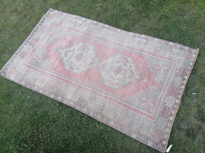 Muted vintage rug 4 x 6.3 oushak rug hand made rug, area wool rug,