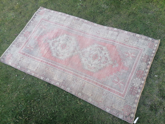 Muted vintage rug 4 x 6.3 oushak rug hand made rug, area wool rug,