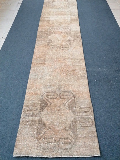 2.5 x 11.2 turkish runner rug, vintage runner rug, vintage oushak runner rug,
