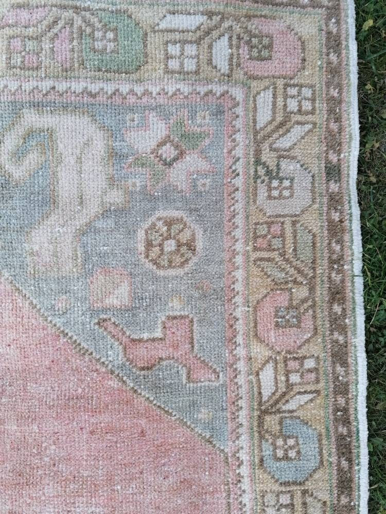 3.7 x 6.6 vintage pastel turkish rug, oushak vintage rug, kitchen rug, vintage anatolian rug,unique hand made