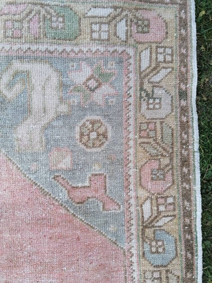 3.7 x 6.6 vintage pastel turkish rug, oushak vintage rug, kitchen rug, vintage anatolian rug,unique hand made