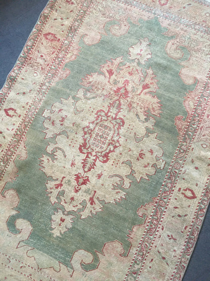 4x6 feet turkish green rug, vintage wool bedroom large rug, oushak handmade rug