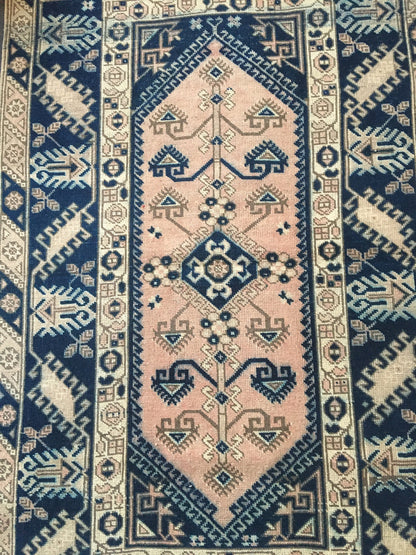 4x6 handmade blue turkish rug, vintage muted oushak bedroom rug, large bathroom floor rug,