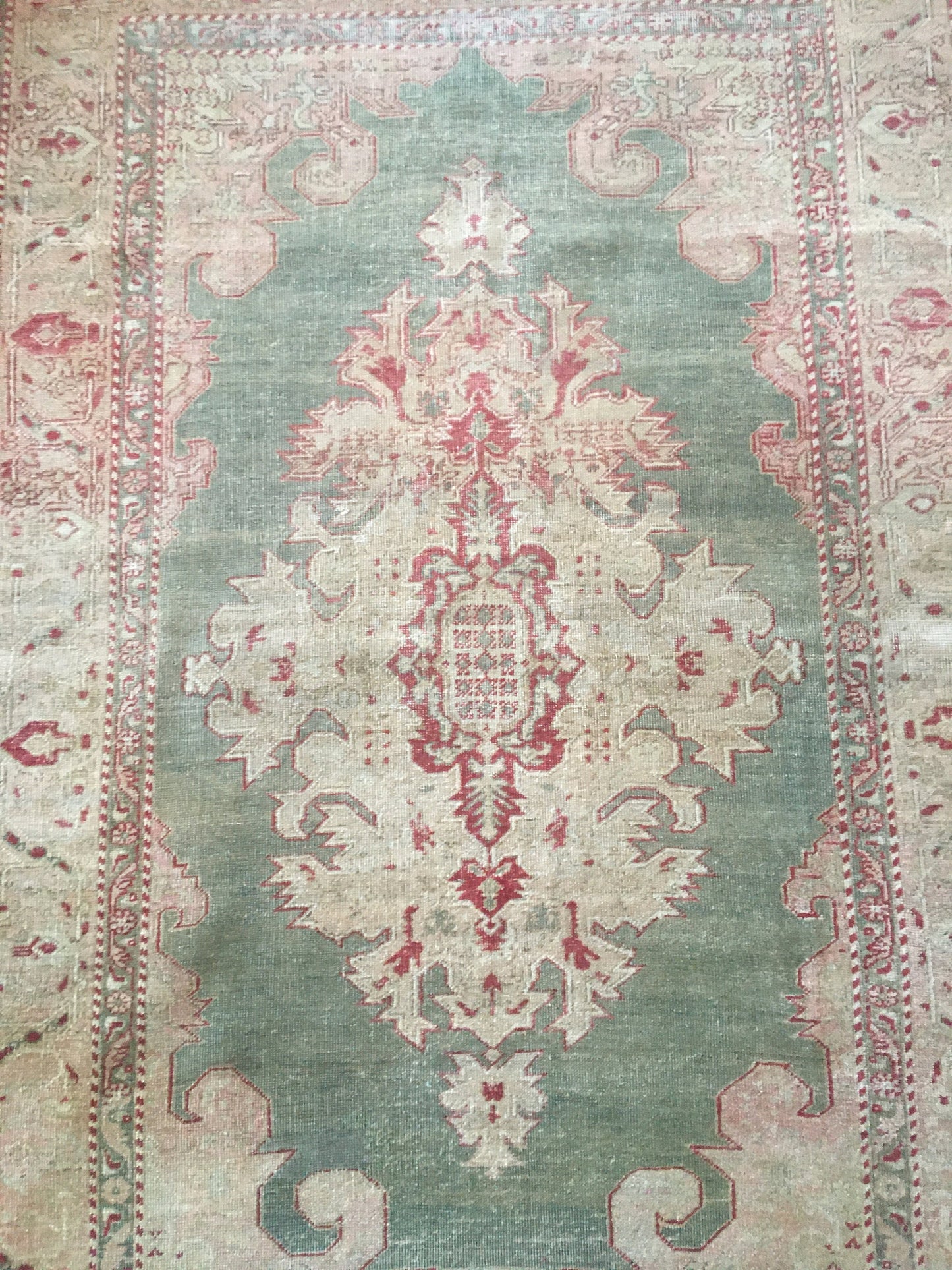 4x6 feet turkish green rug, vintage wool bedroom large rug, oushak handmade rug