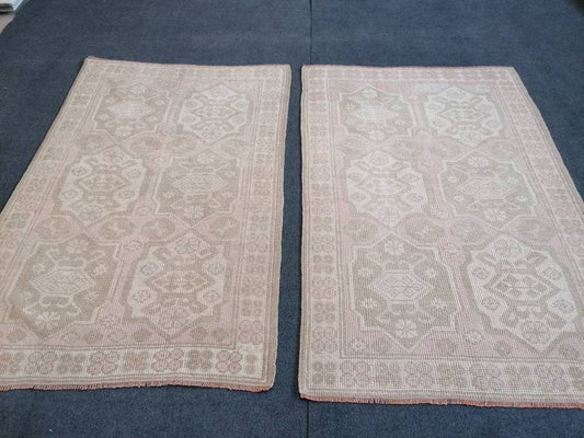 2.9 x 4.2 muted soft colors rug, faded vintage wool rug, pastel turkish oushak rug,