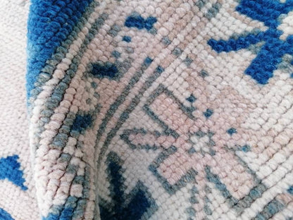 4.5 x 5.7 Oushak turkish rug, blue vintage wool rug,  vintage hand made wool rug,