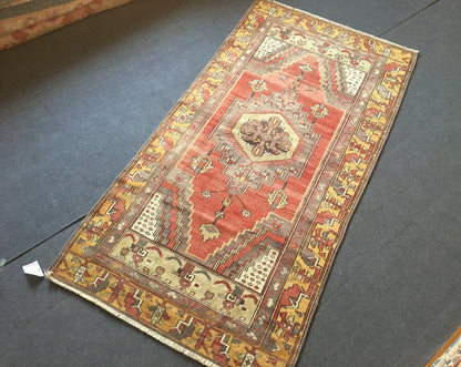 3.5 x 7 feet handmade wool turkish rug, natural vintage hand-knotted rug