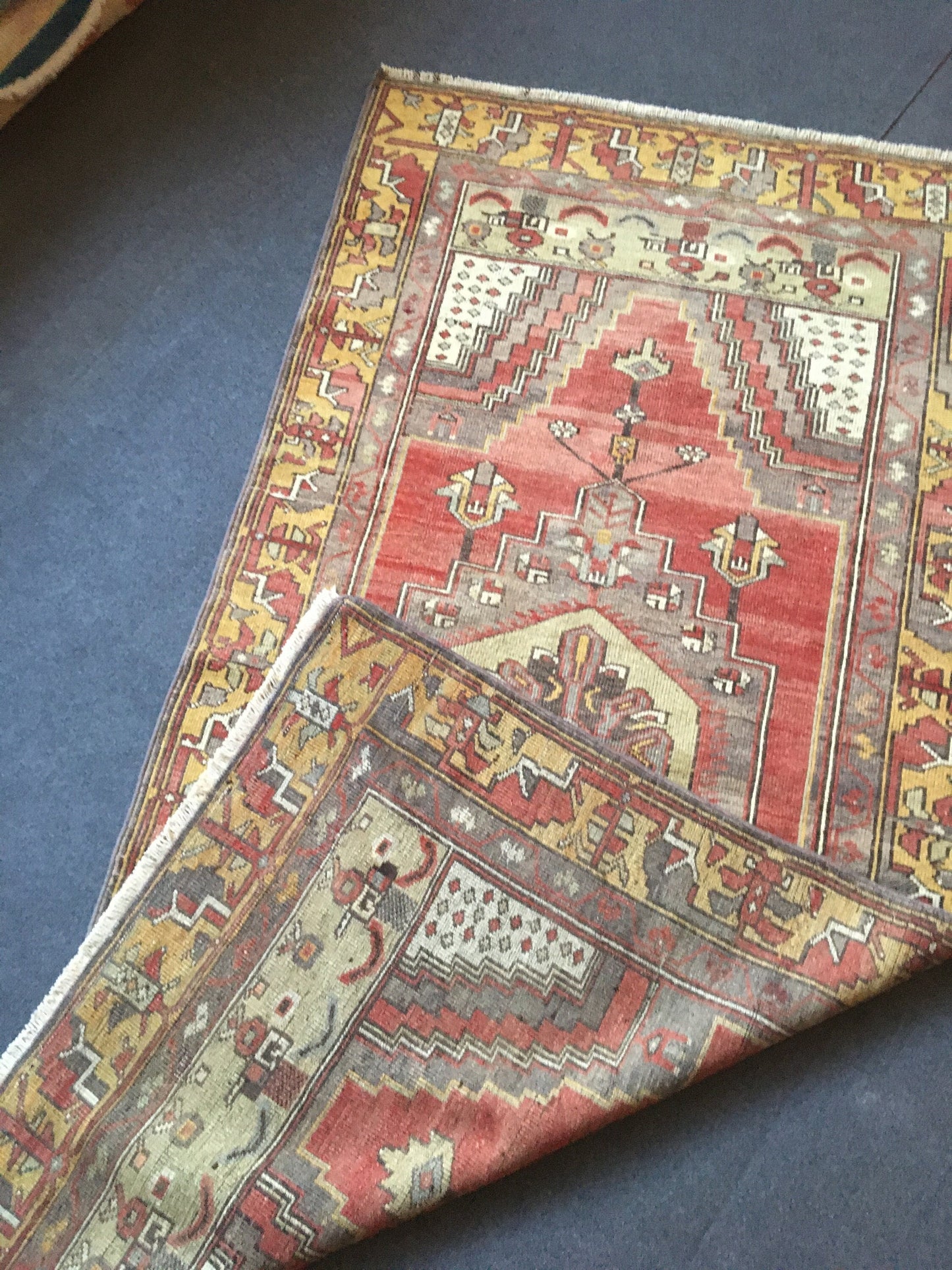 3.5 x 7 feet handmade wool turkish rug, natural vintage hand-knotted rug