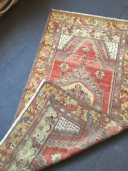 3.5 x 7 feet handmade wool turkish rug, natural vintage hand-knotted rug