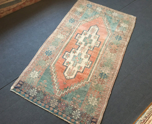 4x7 feet blue turkish kitchen rug, large handmade oushak bedroom area rug, vintage living room floor red rug, muted color laundry wool rugs