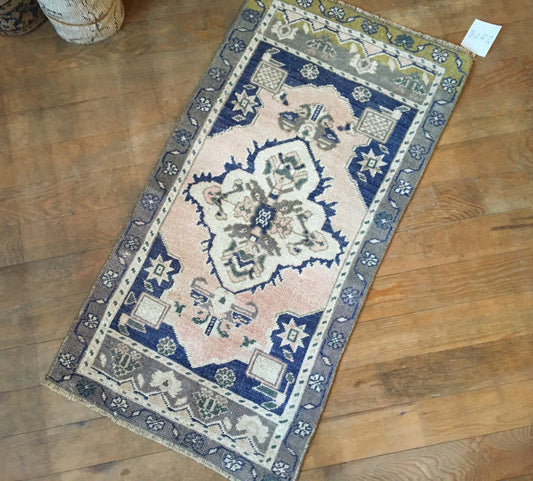 2x3 feet turkish small rug, vintage blue bedroom mini rug, oushak kitchen area small rug, handmade wool bath mat rug,entryway tiny muted rug