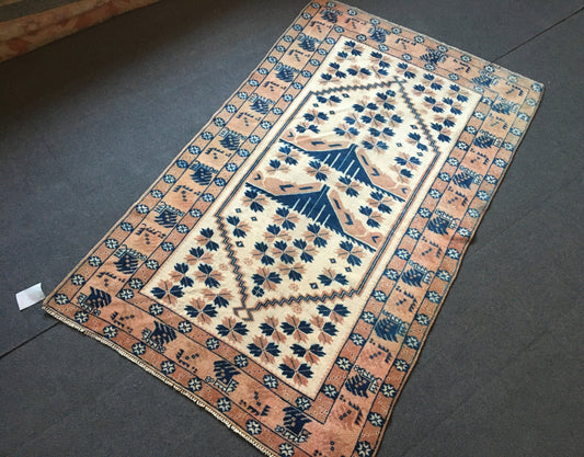 3.6 x 6 feet wool natural muted turkish kitchen rug, Oushak rug