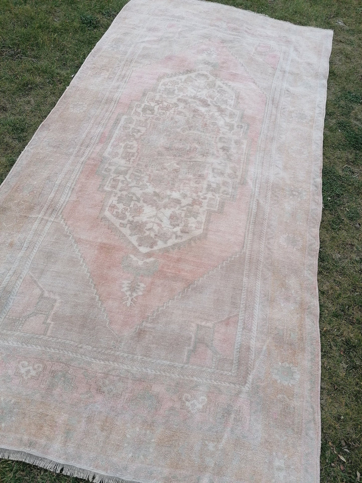 5.3 x 10 Muted runner rug, oushak turkish runner rug  pastel vintage runner rug, handmade wool runner, hallway runner rug