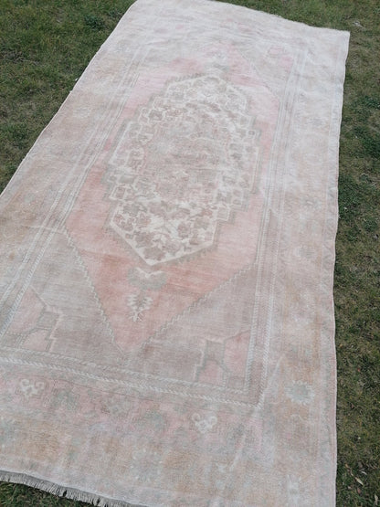 5.3 x 10 Muted runner rug, oushak turkish runner rug  pastel vintage runner rug, handmade wool runner, hallway runner rug