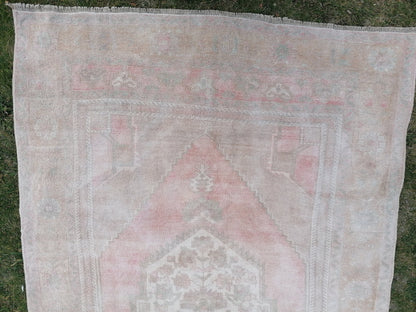 5.3 x 10 Muted runner rug, oushak turkish runner rug  pastel vintage runner rug, handmade wool runner, hallway runner rug