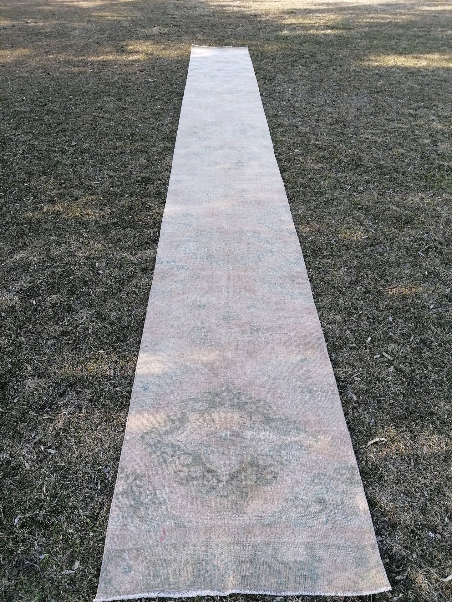 2.9 x 23.6 extra long oushak turkish runner rug, vintage turkish runner rug, stairs rug,