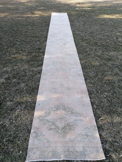 2.9 x 23.6 extra long oushak turkish runner rug, vintage turkish runner rug, stairs rug,