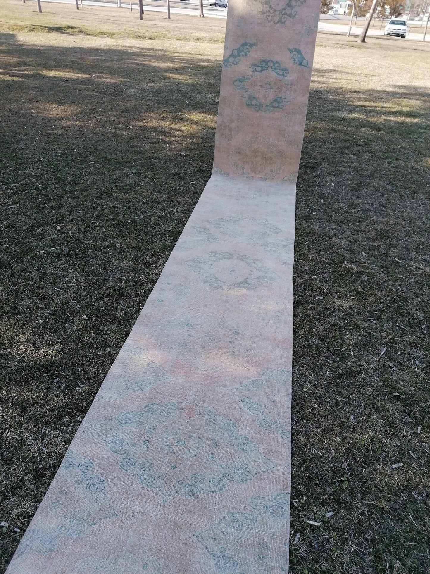 2.9 x 23.6 extra long oushak turkish runner rug, vintage turkish runner rug, stairs rug,