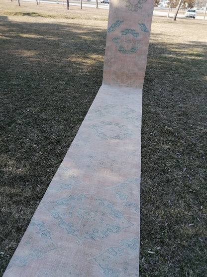 2.9 x 23.6 extra long oushak turkish runner rug, vintage turkish runner rug, stairs rug,