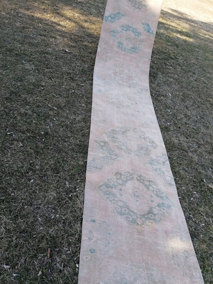 2.9 x 23.6 extra long oushak turkish runner rug, vintage turkish runner rug, stairs rug,