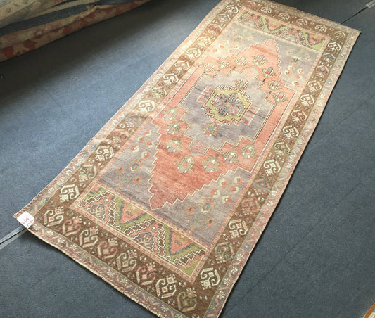 3.6 x 8 feet faded color vintage hallway rug, living room handmade rug