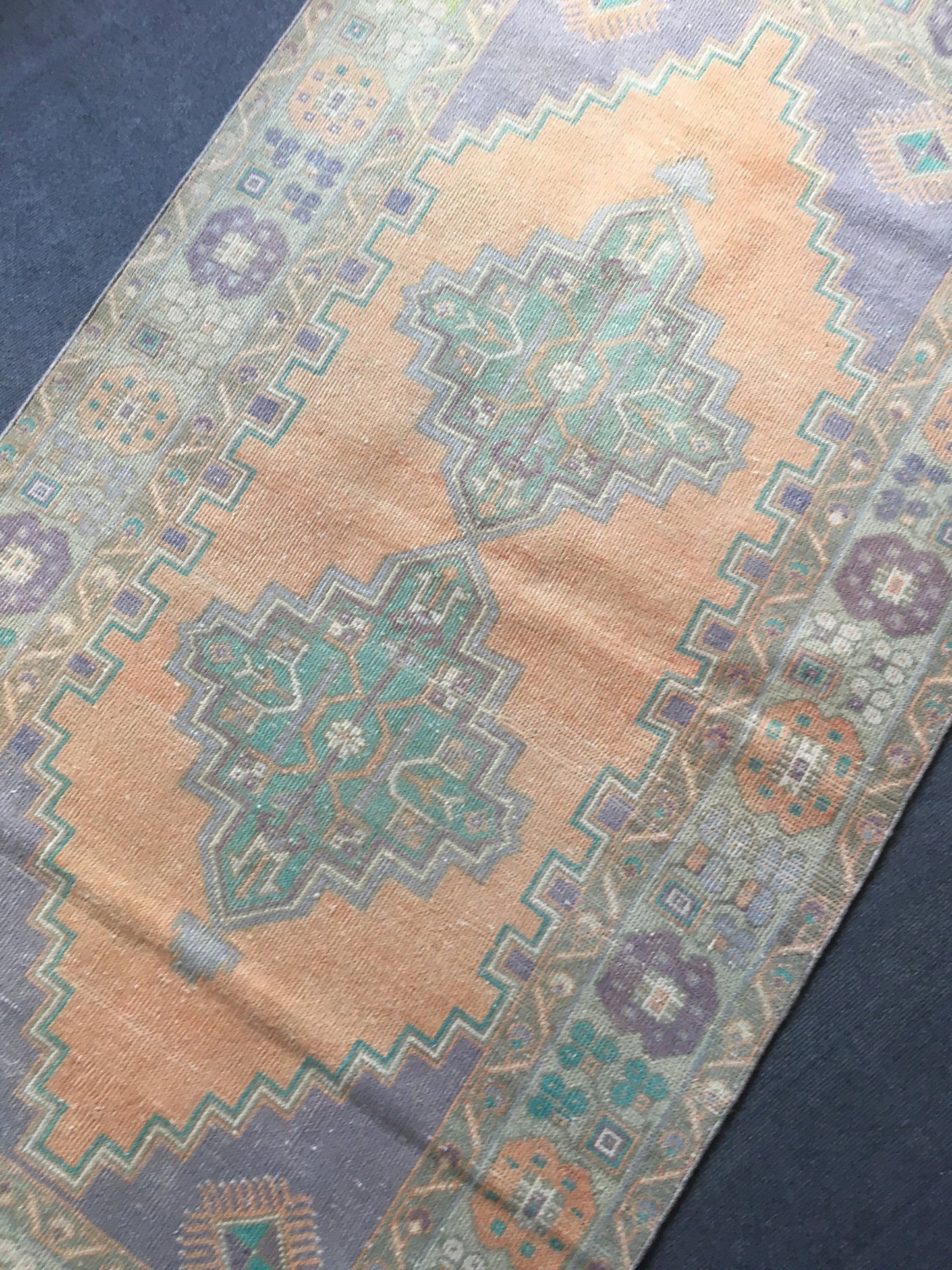 3.5 x 7 feet faded color orange turkish kitchen floor rug, handmade