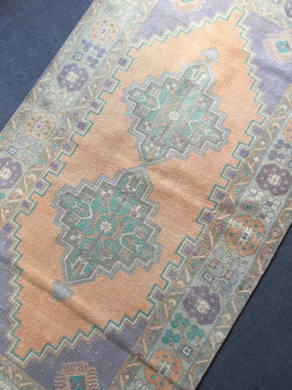 3.5 x 7 feet faded color orange turkish kitchen floor rug, handmade