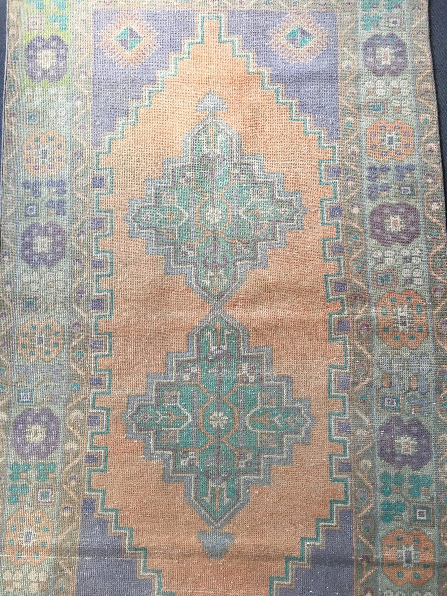 3.5 x 7 feet faded color orange turkish kitchen floor rug, handmade