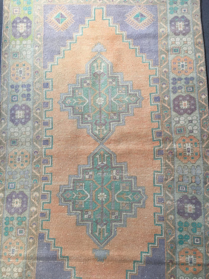 3.5 x 7 feet faded color orange turkish kitchen floor rug, handmade