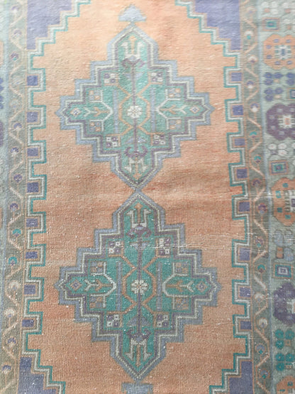 3.5 x 7 feet faded color orange turkish kitchen floor rug, handmade