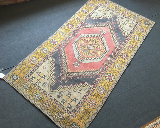 4x7 feeet handmade gray bedroom rug, vintage turkish large kitchen floor rug, wool gold faded color living room wide carpet,laundry wide rug