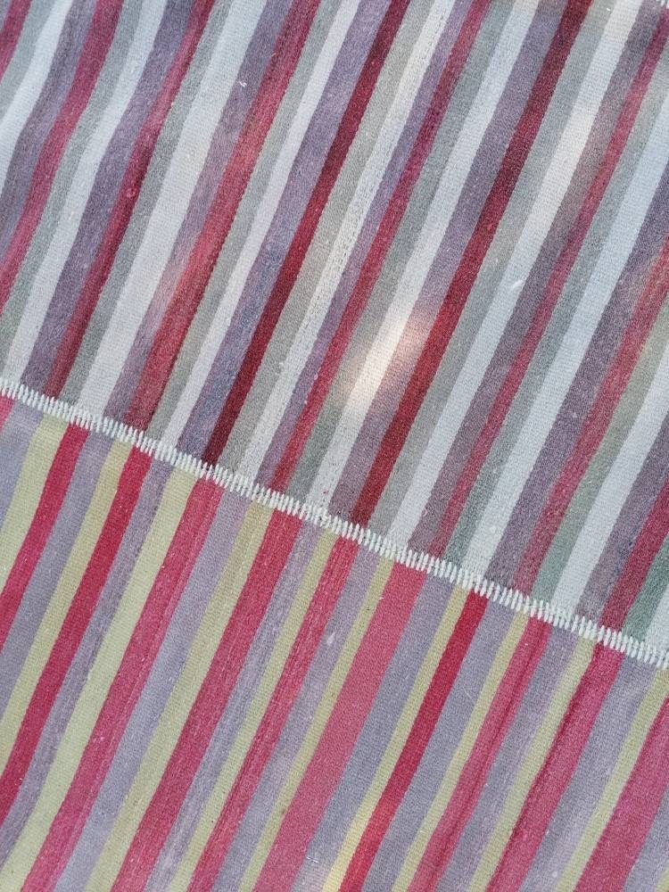 9.5 x 9.9 Flatwoven kilim rug stripe turkish handmade rug, Flatwoven vintage oushak rug, wool rug