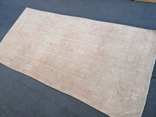 4.3 x 8.8 soft colors rug, vintage turkish rug, oushak vintage rug, vintage anatolian rug,unique handmade