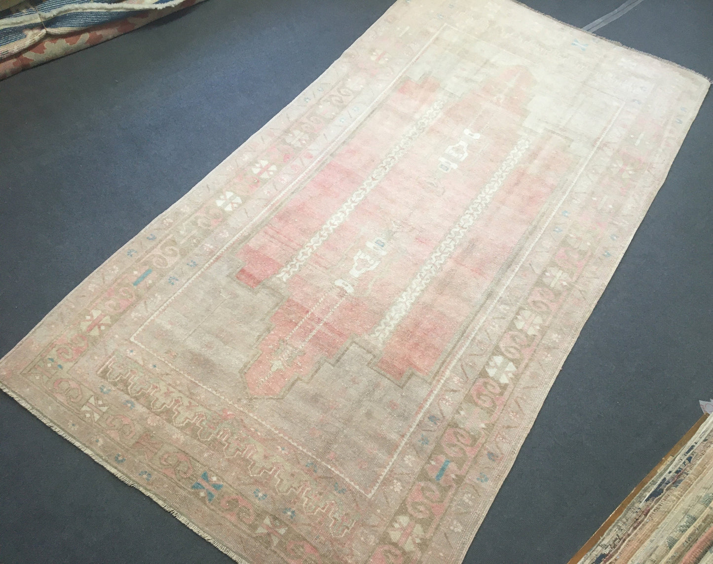 4.5 x 8 feet muted color dining room floor rug, handmade turkish kitchen wool rug