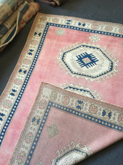 5.4 x 7.5 feet pink handmade bedroom large rug, wide turkish