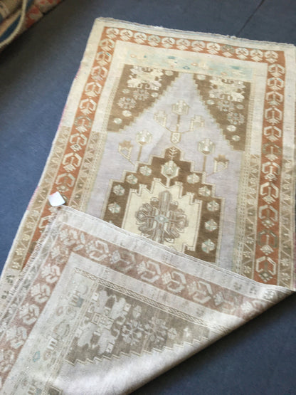 4 x 8.5 feet handmade natural turkish bedroom floor rug, vintage bedroom oushak rug