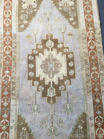 4 x 8.5 feet handmade natural turkish bedroom floor rug, vintage bedroom oushak rug
