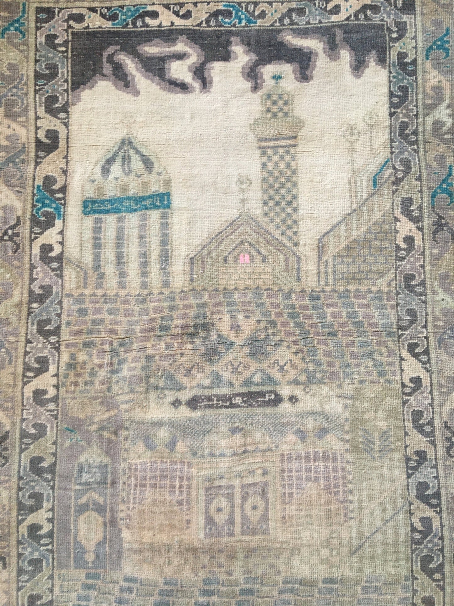 3.6 x 5.5 feet handmade muted bedroom rug, vintage grey wool wall rug